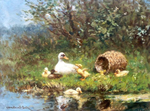 Constant Artz | Ducks on the riverbank, Öl auf Holz, 18,1 x 24,2 cm, signed l.l.