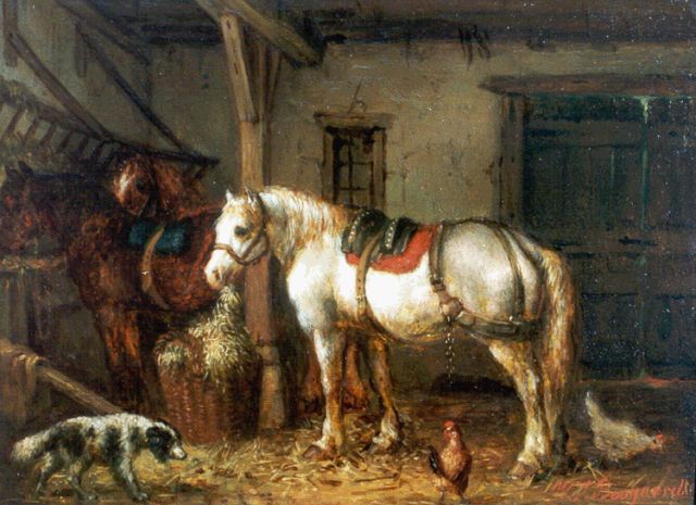 Willem Johan Boogaard | Horses in a stable, Öl auf Holz, 16,1 x 22,0 cm, signed l.r.