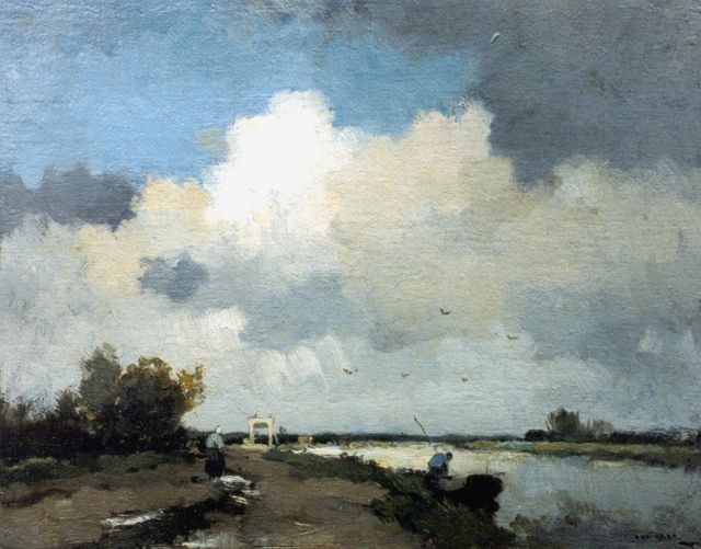 Knikker A.  | A draw-bridge in a polder landscape, Öl auf Malereifaser 25,0 x 31,2 cm, signed l.r.