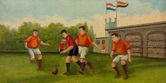 Hollandse Schook, begin 20e eeuw | Fussballspieler, Öl auf Leinwand Malereifaser, 44,5 x 88,0 cm, zu datieren um 1930