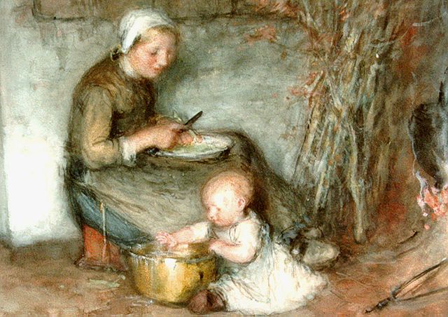 Bernard Blommers | Mother's little helper, Aquarell auf Papier, 39,0 x 51,0 cm, signed l.r.