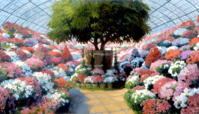 Franz Dvorak | Orangerie with blossoming flowers, Öl auf Leinwand, 75,0 x 128,0 cm, signed l.c.