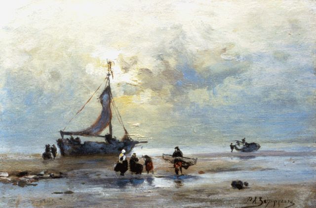 Piet Schipperus | A 'bomschuit' on the beach, Scheveningen, Öl auf Holz, 16,9 x 25,2 cm, signed l.r. and indistinctly l.l.