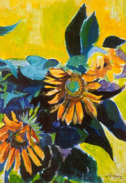 Serger F.B.  | Sunflowers, Öl auf Leinwand Malereifaser 44,3 x 31,2 cm, signed l.r. und painted after 1939