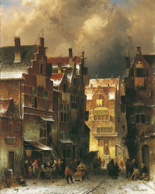 Charles Leickert | A lottery in winter, Öl auf Leinwand, 56,7 x 45,5 cm, signed l.r. and l.c.