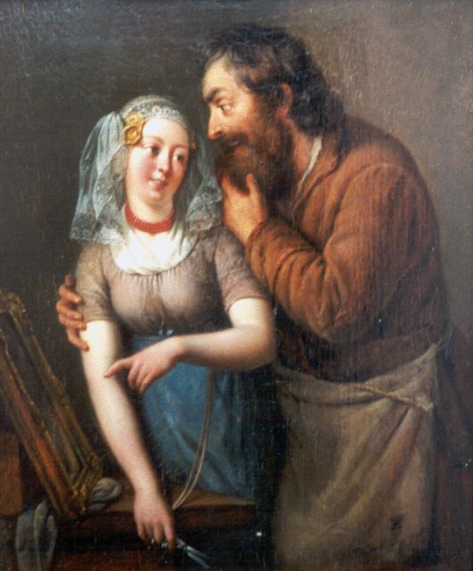 Noël P.P.J.  | The flirt, Öl auf Holz 22,6 x 18,6 cm