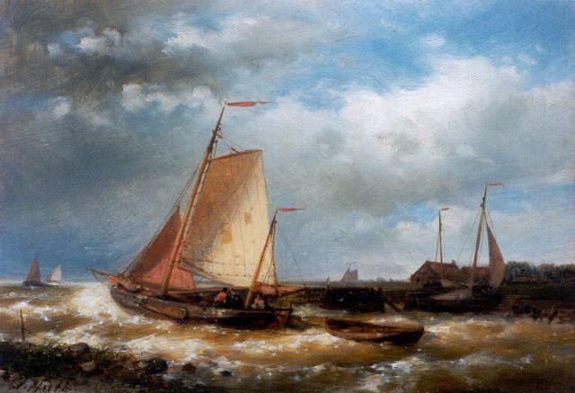 Hulk A.  | Sailing vessel setting out, Öl auf Holz 18,0 x 25,5 cm, signed l.l.