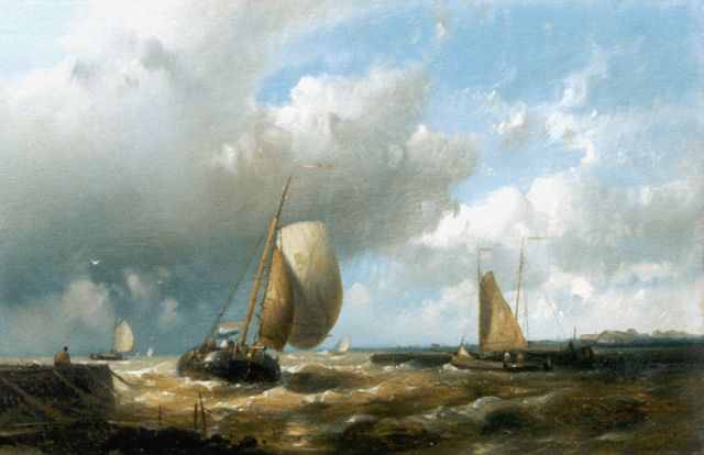 Abraham Hulk | Sailing vessels entering harbour, Öl auf Holz, 16,7 x 25,6 cm, signed l.l.