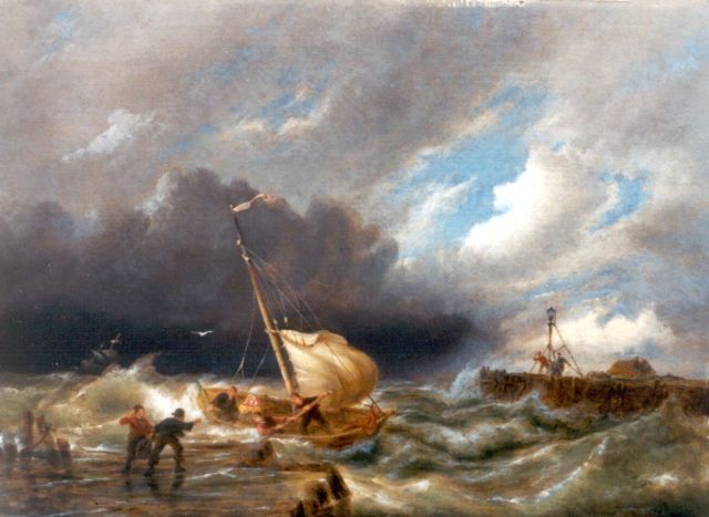 Pieter Cornelis  Dommershuijzen | Sailing vessels on choppy waters near Muiderberg, Öl auf Holz, 30,2 x 40,6 cm, signed l.r. und dated 1908