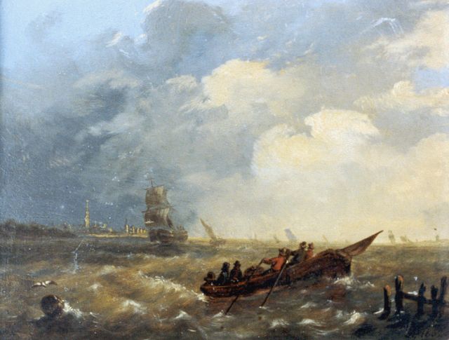 Leonard Johannes de Gijselaar | Setting out for sea, Öl auf Holz, 26,0 x 34,2 cm, signed l.r. with monogram und dated 1852