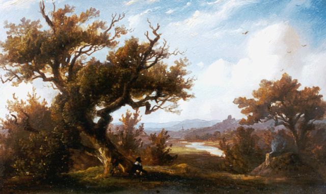 Tavenraat J.  | A river landscape, Öl auf Holz 11,5 x 19,0 cm, signed l.l. und dated 1848
