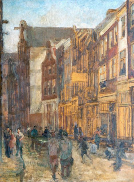 Staller G.J.  | A street, Amsterdam, Schwarze Kreide und Öl auf Leinwand 80,2 x 60,1 cm