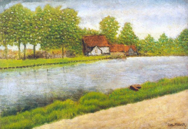 Sal Meijer | A farm, Ouderkerk aan de Amstel, Öl auf Holz, 18,9 x 27,0 cm, signed l.r. und dated 1940 on the reverse
