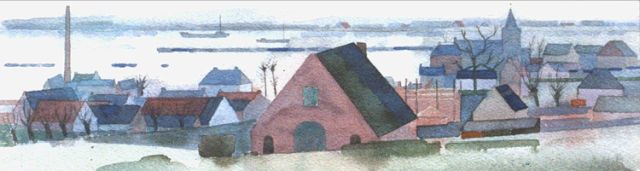 Theo Bitter | A view of the river Rhine at Oosterbeek, Aquarell auf Papier, 10,3 x 32,0 cm, signed l.l. and on the reverse und dated '52