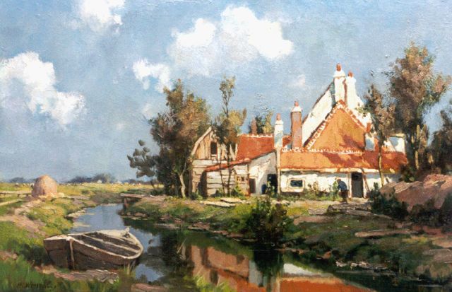 Hendrik Jan Wesseling | A farm along a waterway, Öl auf Leinwand, 46,9 x 71,9 cm, signed l.l.