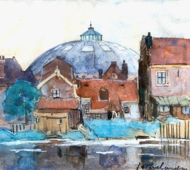 Jan Roelandse | The panopticon in Haarlem, Schwarze Kreide und Aquarell auf Papier, 19,7 x 21,8 cm, signed l.r.
