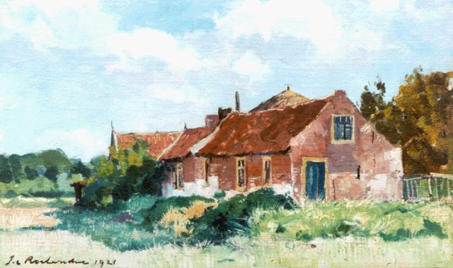 Johannes Cornelis Roelandse | Farmhouses, Öl auf Leinwand auf Holz, 23,4 x 38,5 cm, signed l.l. und dated 1921