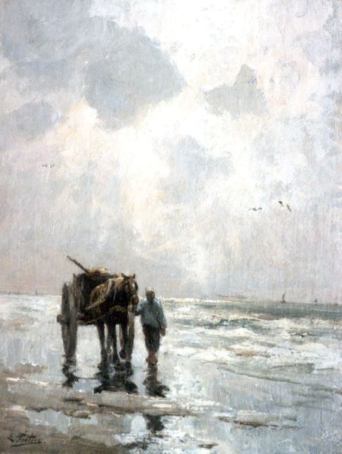 Evert Pieters | Shell-gatherer on the beach, Öl auf Leinwand, 49,1 x 38,3 cm, signed l.l.