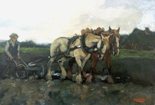 Cor Noltee | A ploughing farmer, Öl auf Leinwand, 35,3 x 50,5 cm, signed l.r.