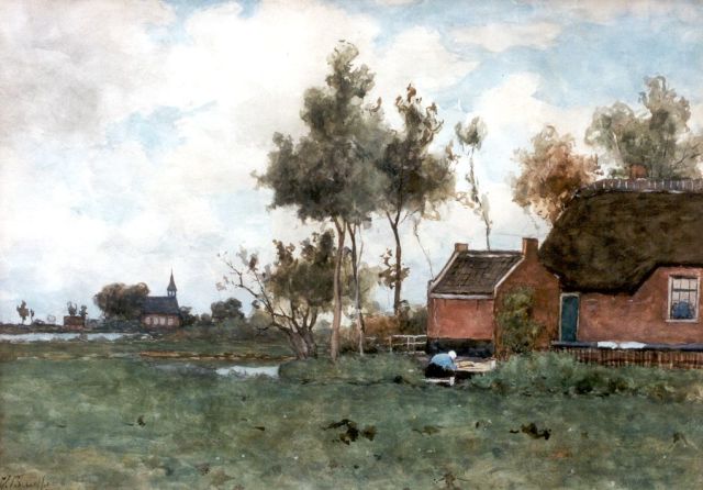 Bauffe V.  | A farmstead near Noorden, Aquarell auf Papier 46,9 x 65,2 cm, signed l.l.