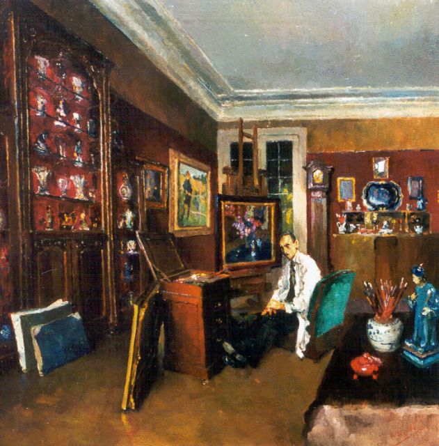 Leo Engels | The artist's studio, Öl auf Leinwand, 75,0 x 75,2 cm, signed l.r.