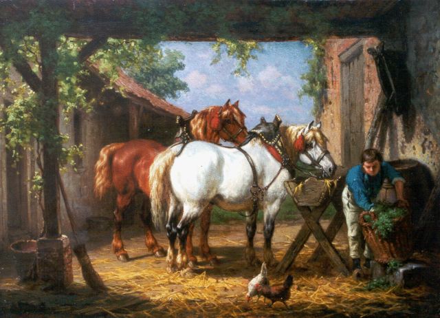 Willem Johan Boogaard | Feeding the horses, Öl auf Tafel, 30,1 x 41,2 cm, signed l.l.
