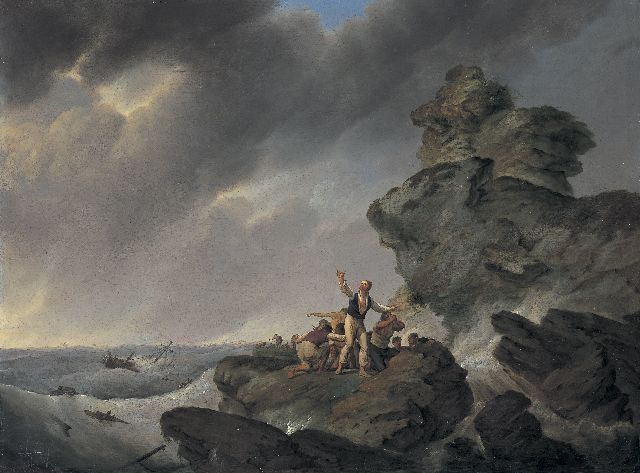 Johannes Hermanus Koekkoek | Shipwreck, Öl auf Holz, 44,1 x 59,6 cm, signed l.r.