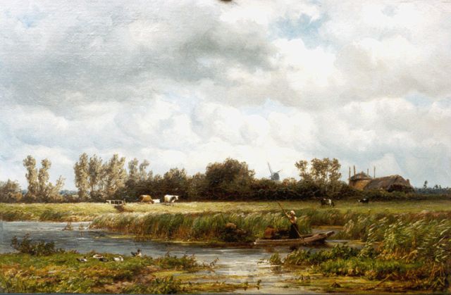 Jan Willem van Borselen | A Dutch polder landscape, Öl auf Holz, 26,7 x 40,1 cm, signed l.l.