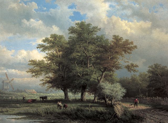 Georgius Heerebaart | Figures on a Country Lane, Öl auf Leinwand, 83,7 x 114,2 cm, signed l.r.
