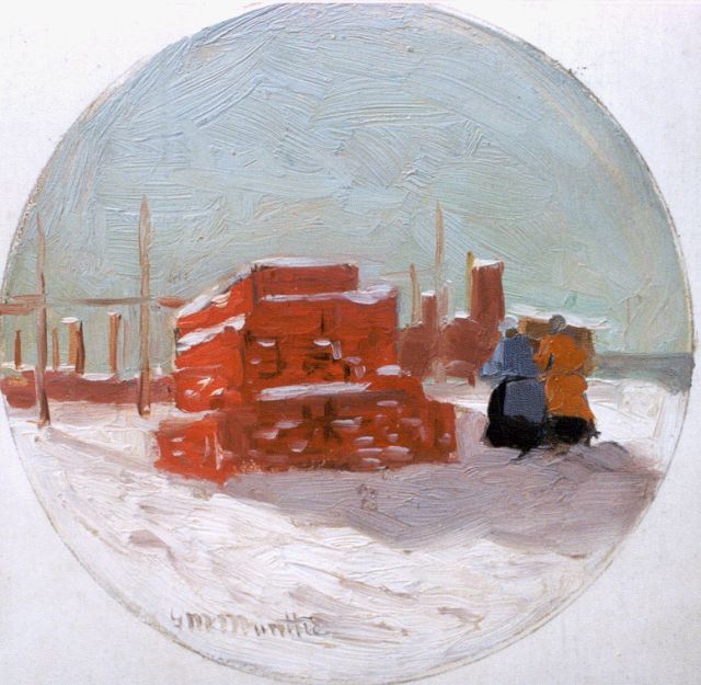 Munthe G.A.L.  | A beach in winter, 16,9 x 16,0 cm, signed l.l.