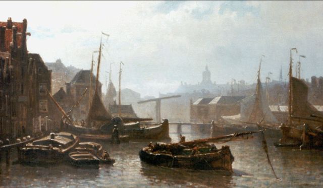 Coen Greive | A view of the Damrak, with 'Paleis op de Dam' in the distance, Öl auf Leinwand, 39,5 x 66,5 cm, signed l.r.