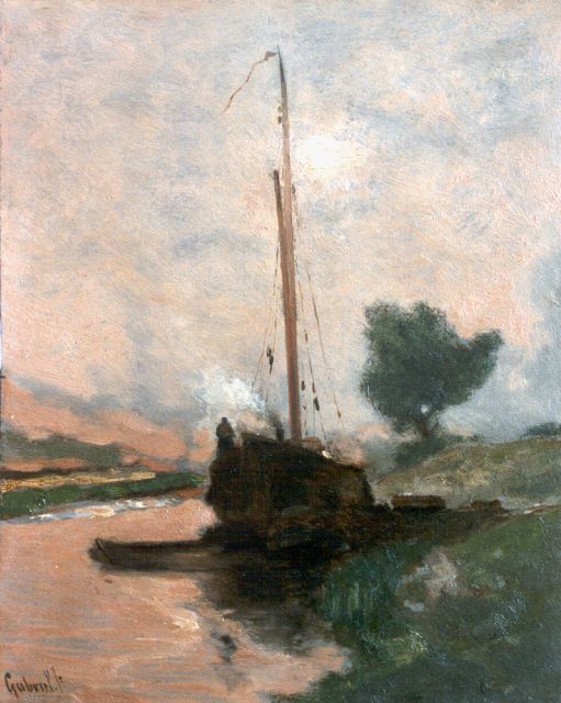 Paul Joseph Constantin Gabriel | Moored boat, Öl auf Tafel, 29,5 x 23,5 cm, signed l.l.