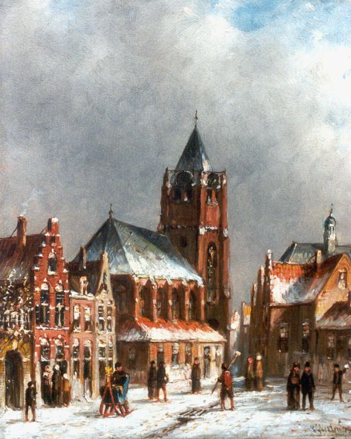 Petrus Gerardus Vertin | A town in winter, Öl auf Holz, 21,1 x 17,7 cm, signed l.r. und dated '92