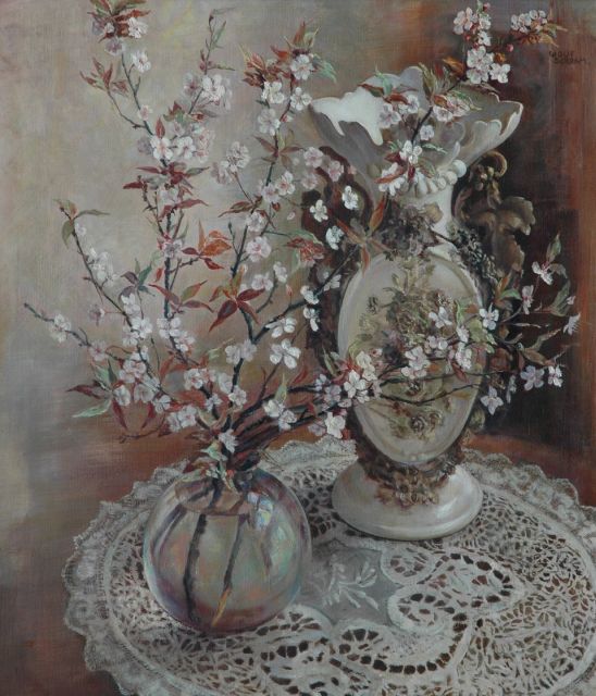 Schram W.J.B.A.  | Still life with blossom branche, Öl auf Leinwand 75,0 x 65,0 cm, signed u.r.