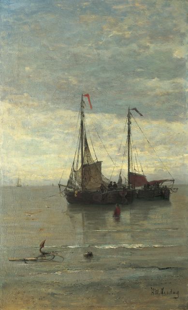 Hendrik Willem Mesdag | Anchored 'bomschuiten', Öl auf Leinwand, 78,7 x 48,3 cm, signed l.r.