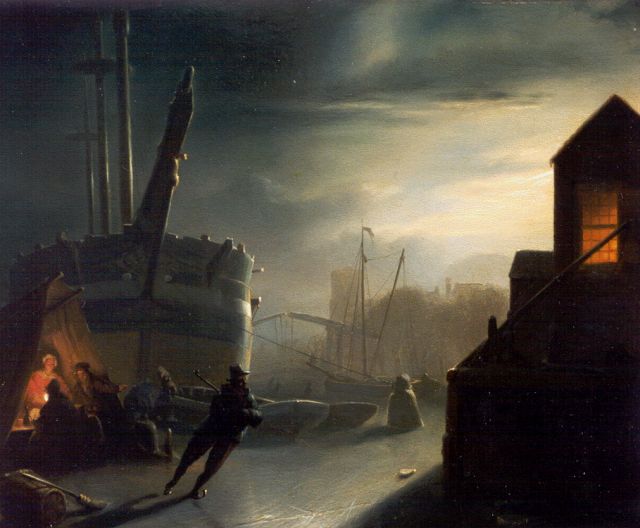 Petrus van Schendel | A moonlit landscape, Öl auf Holz, 25,1 x 30,6 cm, signed l.r.