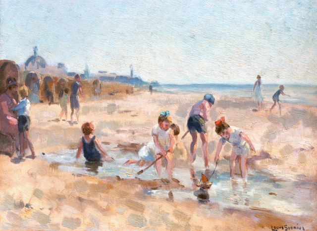 Louis Soonius | Children playing on the beach, Öl auf Leinwand, 30,5 x 40,5 cm, signed l.l. and on the reverse