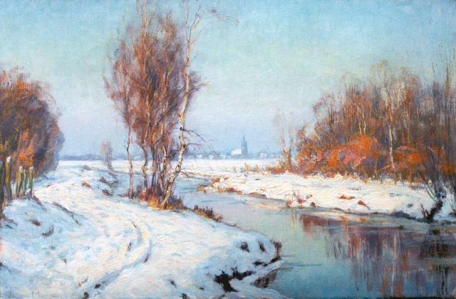 Johan Meijer | Winternamiddagzon, Blaricum, Öl auf Leinwand, 40,5 x 61,0 cm, gesigneerd l.o. en verso