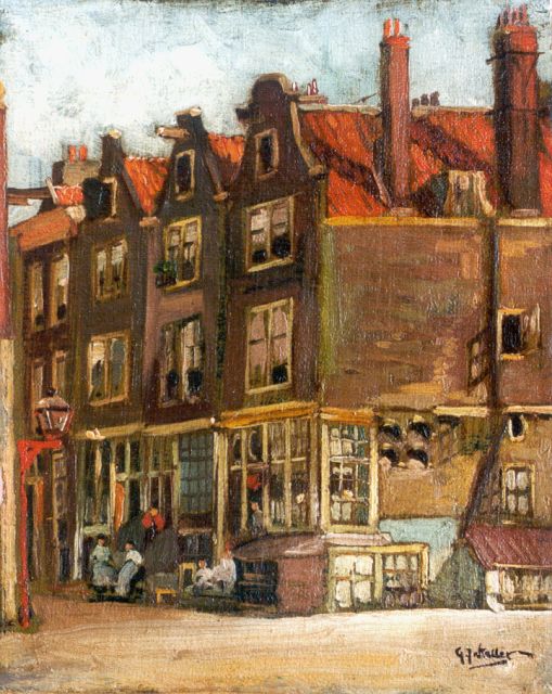 Gerard Johan Staller | Houses in Amsterdam, Öl auf Leinwand Malereifaser, 22,9 x 18,2 cm, signed l.r.