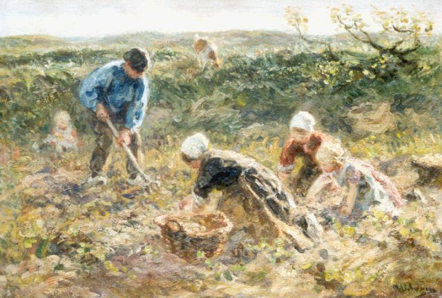 Jan Zoetelief Tromp | Digging up potatoes, Öl auf Leinwand, 34,3 x 50,2 cm