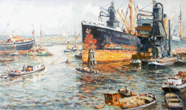 Moll E.  | Providing the ships, Rotterdam, Öl auf Leinwand 60,6 x 101,0 cm, signed l.l.