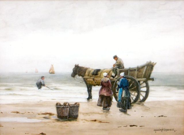 Hardwick M.H.  | Shell-gatherers on the beach of Katwijk, Bleistift und Aquarell auf Papier 45,0 x 59,5 cm, signed l.r.