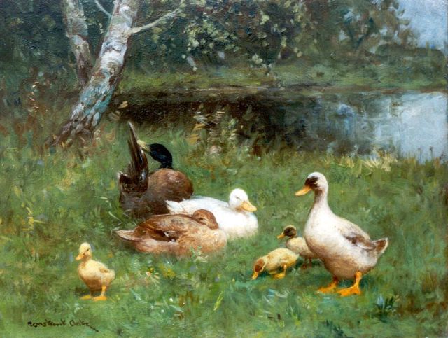 Constant Artz | Ducks on the riverbank, Öl auf Holz, 18,1 x 23,8 cm, signed l.l.