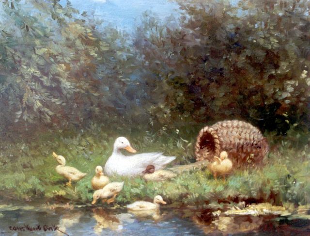 Constant Artz | Ducks on the riverbank, Öl auf Holz, 18,1 x 24,2 cm, signed l.l.