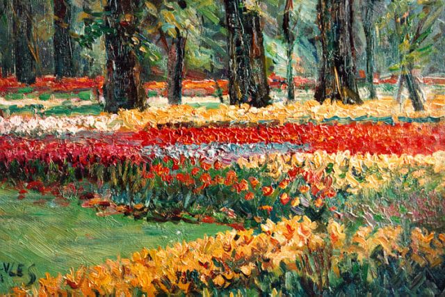 Abraham Vles | The flower park in Lisse, The Keukenhof, 23,8 x 32,0 cm, signed l.l.