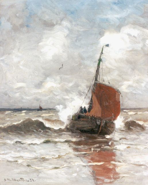Munthe G.A.L.  | A 'bomschuit' in the surf, Öl auf Leinwand 50,5 x 41,0 cm, signed l.l. und dated '24