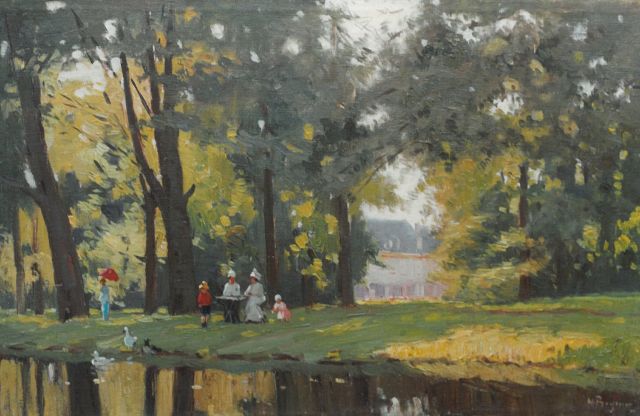 Herman Bogman jr. | A family in a park, Öl auf Leinwand, 28,0 x 44,0 cm, signed l.r.