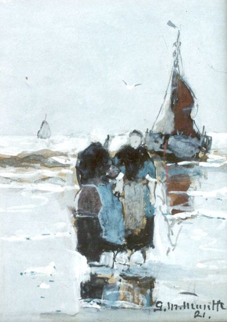 Munthe G.A.L.  | Fisherfolk on the beach, Aquarell auf Papier 13,0 x 10,0 cm, signed l.r. und dated '21
