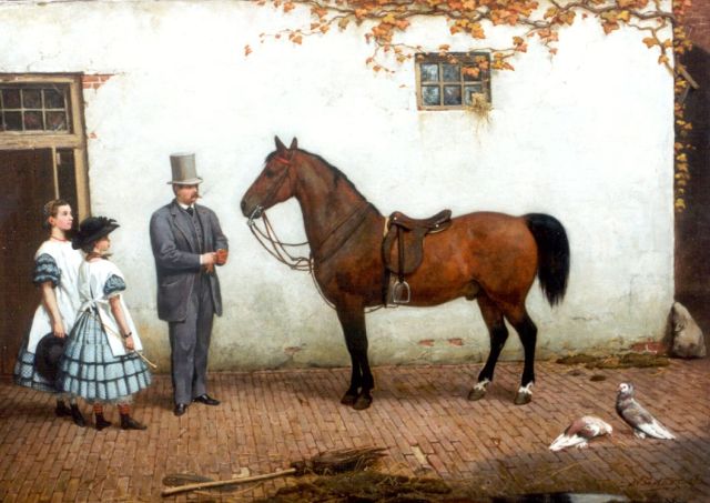 Willem de Famars Testas | Voor de morgenrit, Öl auf Leinwand, 50,1 x 69,8 cm, gesigneerd r.o. und gedateerd 1863