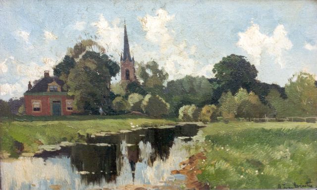 Arend Jan van Driesten | A view of Hoogmade, Leiden, Öl auf Leinwand auf Holz, 31,4 x 49,7 cm, signed l.r. and on the reverse